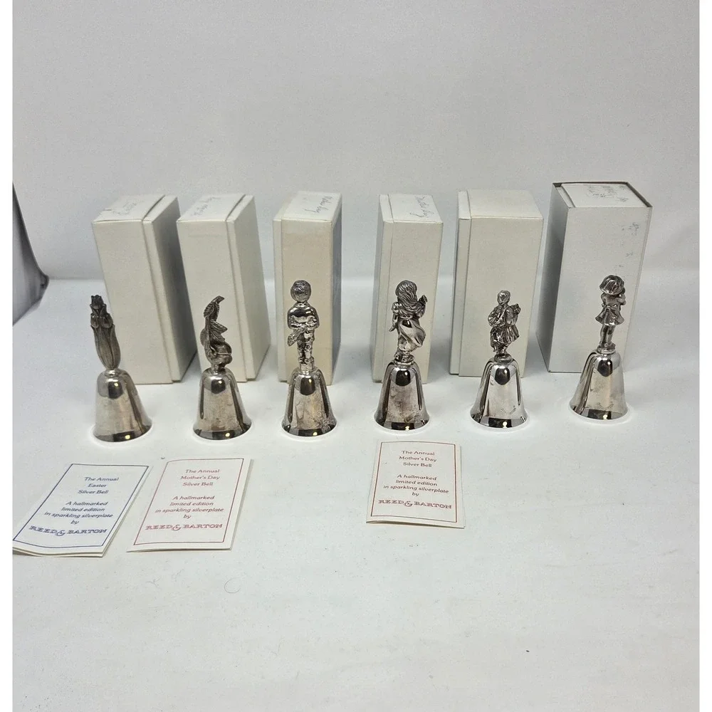 Reed‎ & Barton Silverplate Figural Bells Lot of 6 Mother's Day Easter w/ Boxes